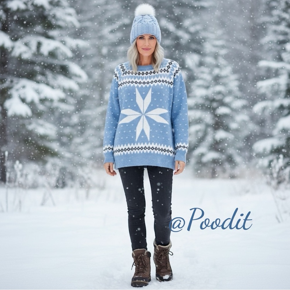 AND THE WHY Beautiful winter wonderland oversized sweater S/M M/L combo size